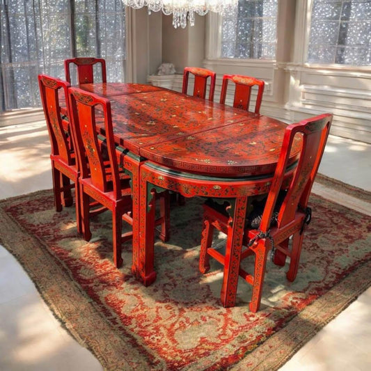 Antique Chinese Transformable Dining Set – 8 Chairs + Hall Stand+ round table