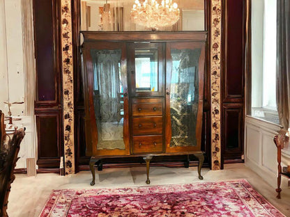 antique mahogany large display cabinet sideboard wall unit comes into 3 parts