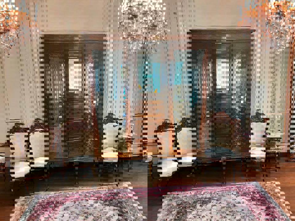 antique mahogany large display cabinet sideboard wall unit comes into 3 parts