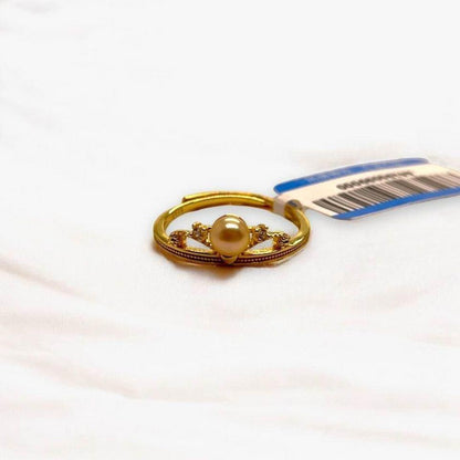 Elegant Gold Ring with Natural Seawater Gold Pearl and Accent Stone in S925