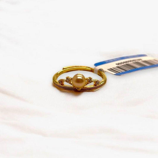 Elegant Gold Ring with Natural Seawater Gold Pearl and Accent Stone in S925