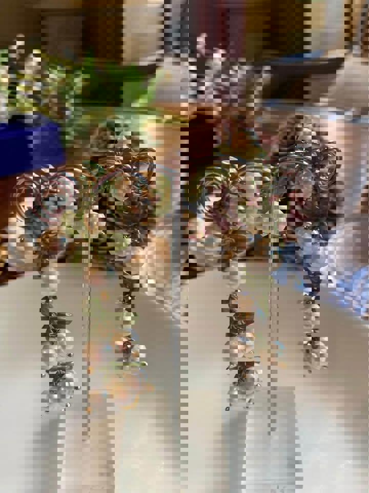 Handmade Women Lily Bell orchid Cultured Pearl Vintage Bracelets& pendent