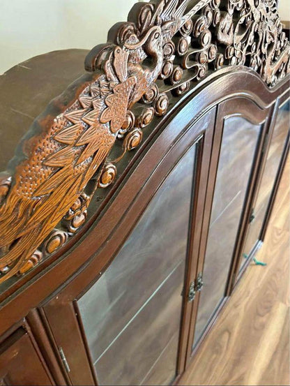 Chinese antique dragon and phoenix glass cabinet display cabinet 180x135x46cm