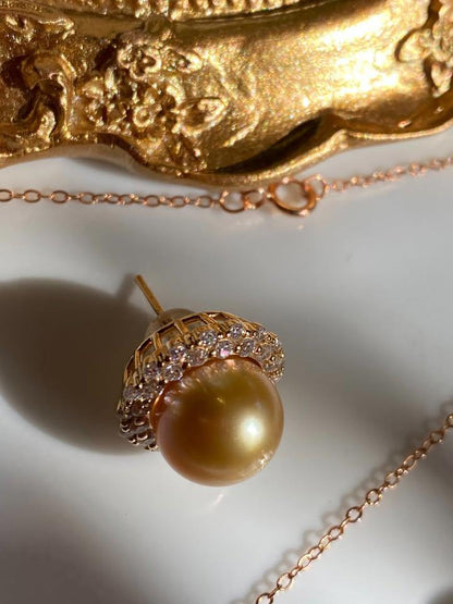 SouthSea gold natural pearl pendent earrings gold plated s925 silver ertificate