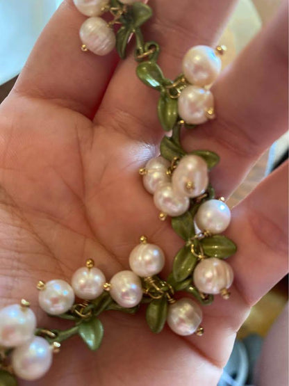 Handmade Women Lily Bell orchid Cultured Pearl Vintage Bracelets& pendent