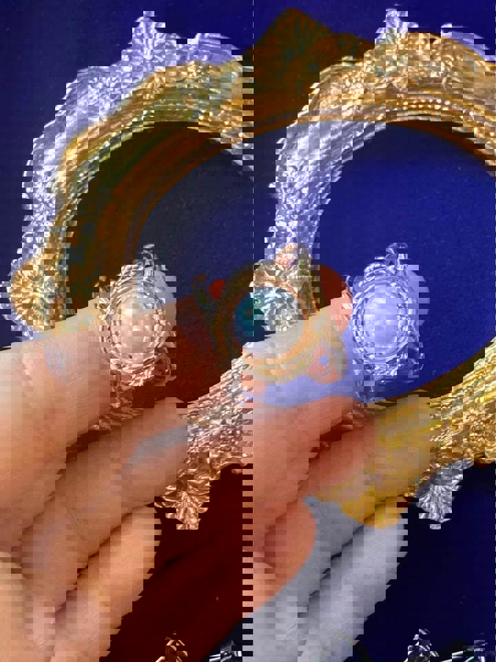 Vintage style natural pearl brooch earrings ring gold plated well made brand new