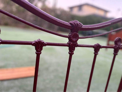 Antique steel single bed frame with wheels solid timber slats and