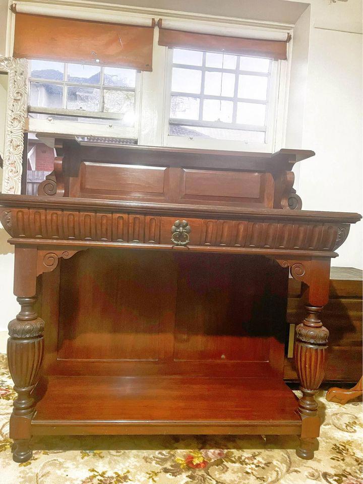 Antique Mahogany Sideboard Buffet hand carved excellent condition 110L x 45W x 115H cm