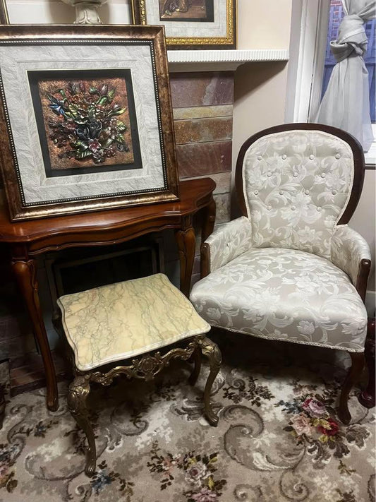 White antique single armchair strong and solid comfy