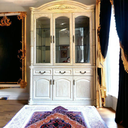 White antique style French cabinet tall boy chest of drawers full length mirror bedside tables