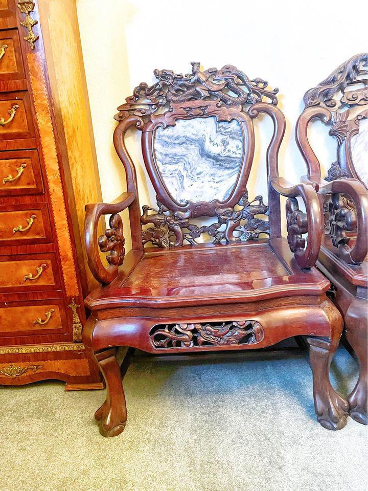 Antique Qing Dynasty 150 years old Sofa Set  Hand-Carved Rosewood & Marble