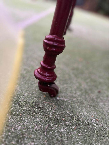 Antique steel single bed frame with wheels solid timber slats and