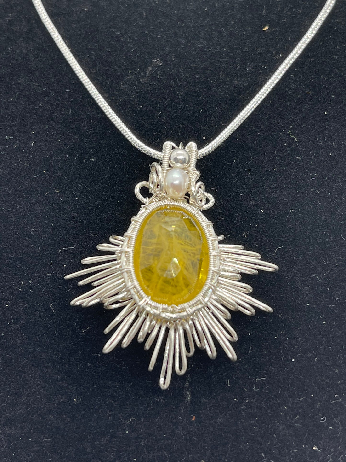 10 ct Natural yellow sapphire pendant, Sterling silver pendant Seed pearls, antique, handmade,  Sterling silver,  Pendant, Gift