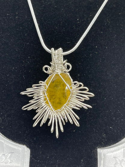 10 ct Natural yellow sapphire pendant, Sterling silver pendant Seed pearls, antique, handmade,  Sterling silver,  Pendant, Gift