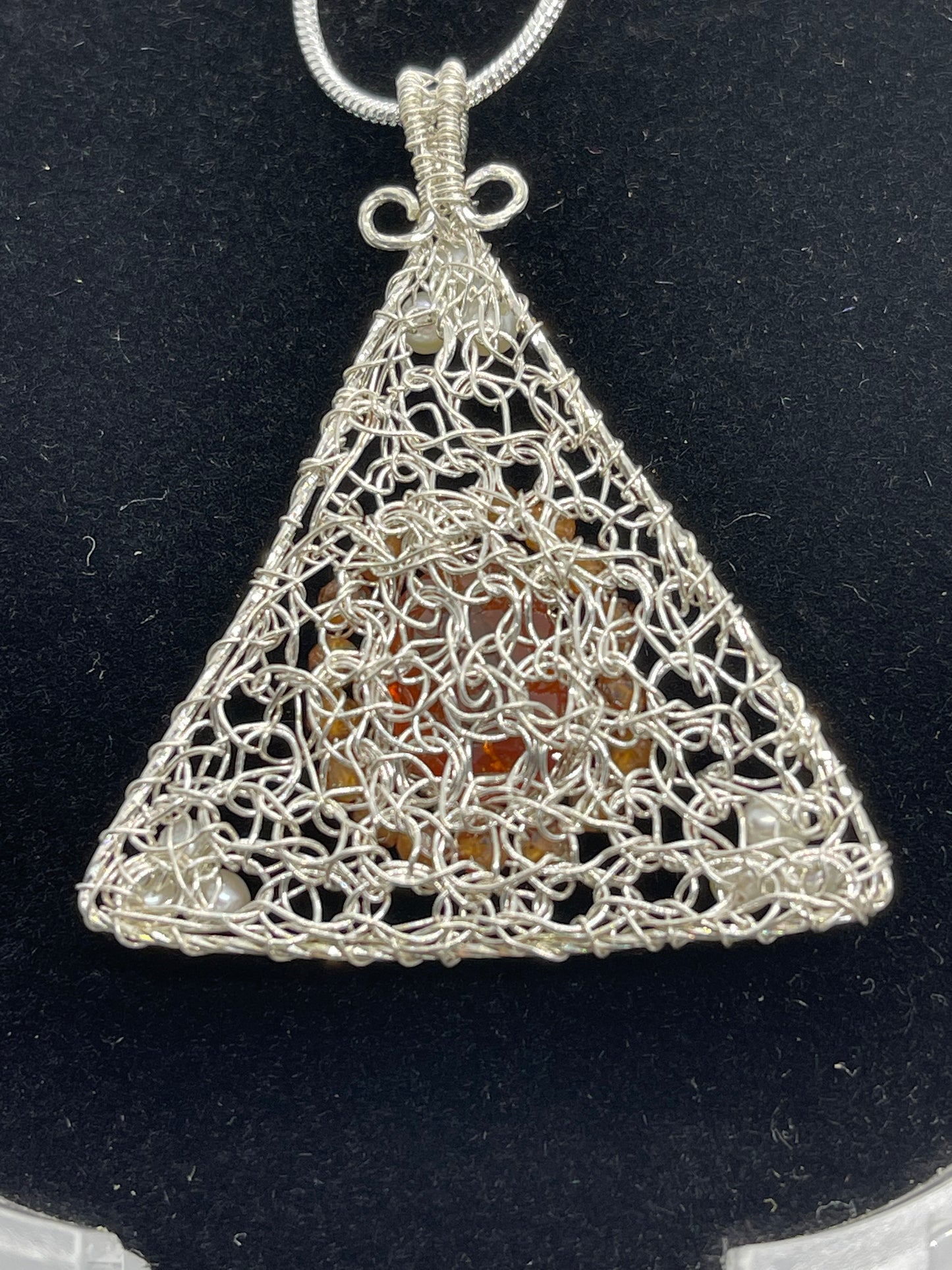 8 ct Natural yellow sapphire pendant, Sterling silver pendant Seed pearls, antique, handmade, triangle, Sterling silver,  Pendant, Gift
