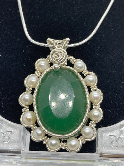107ct Natural emerald pendant, two side wearing, Sterling silver pendant Seed pearls, antique, handmade,  Sterling silver,  Pendant, Gift