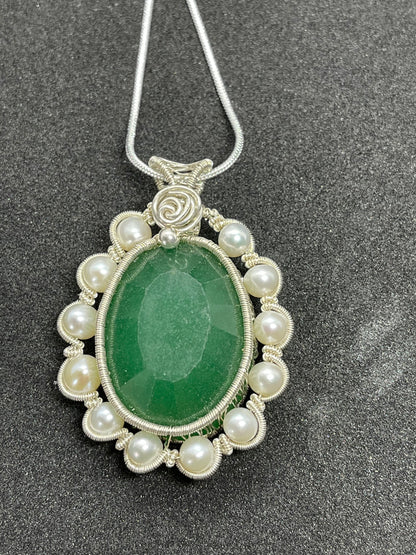 107ct Natural emerald pendant, two side wearing, Sterling silver pendant Seed pearls, antique, handmade,  Sterling silver,  Pendant, Gift