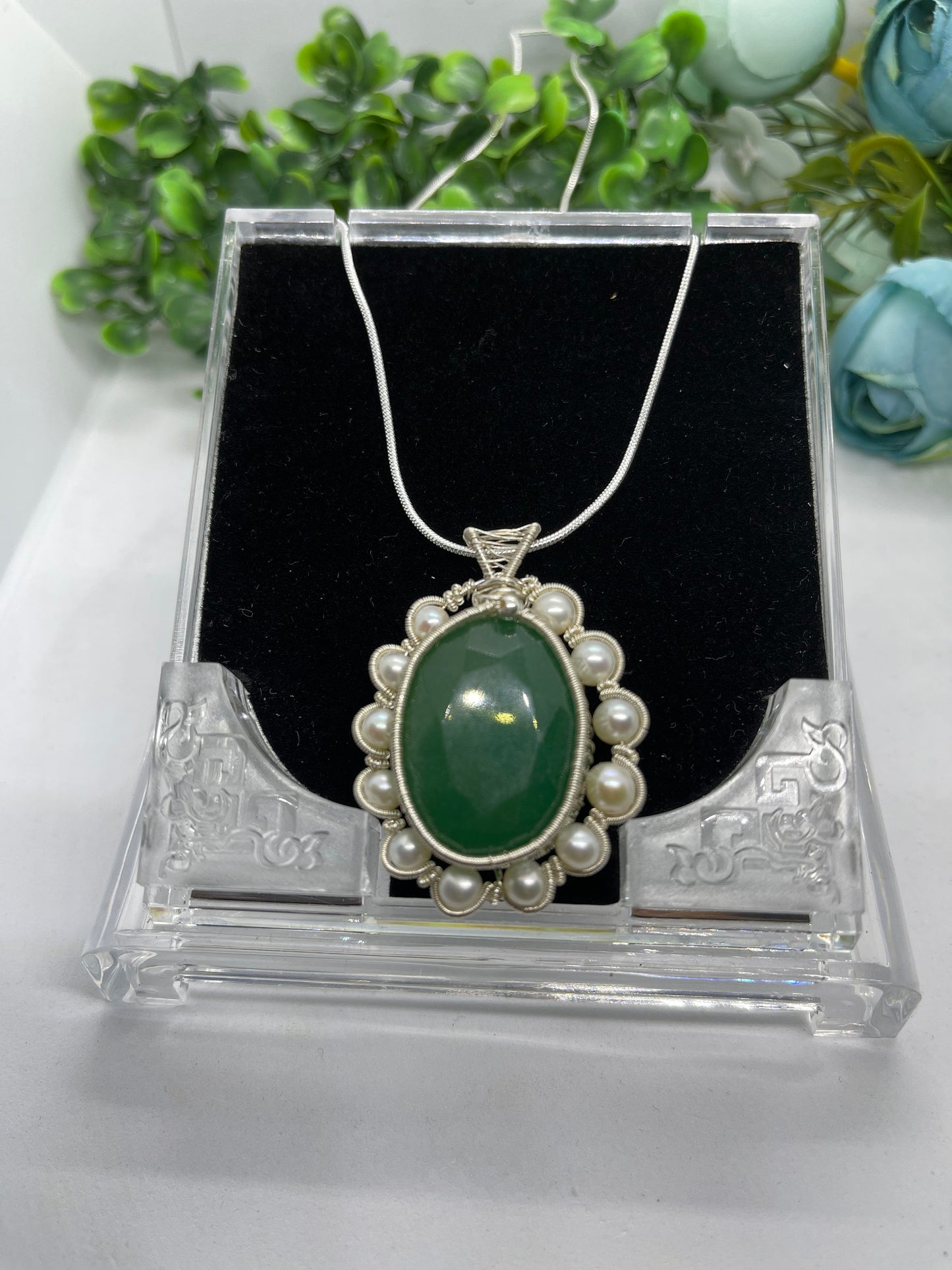 107ct Natural emerald pendant, two side wearing, Sterling silver pendant Seed pearls, antique, handmade,  Sterling silver,  Pendant, Gift